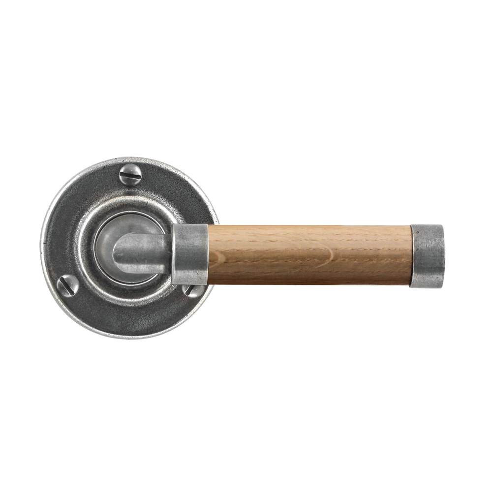 Milton Internal Door Handle on Round Rose - Pewter & Oak